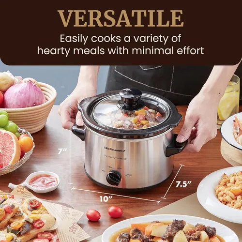 Vista 7 de MaxiMatic Elite Gourmet olla de cocción lenta de 1.5 qt, Plateado Acero inoxidable