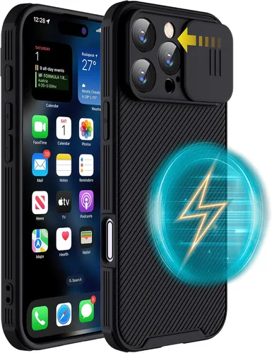 Vista 11 de Funda magnética para iPhone 16 Pro Max, funda protectora de cámara para iPhone 16 Pro Max [compatible con carga MagSafe] con cubierta deslizante