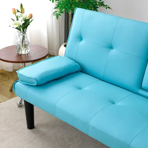 Vista 5 de The 67-Inch Black PVC Multi-Functional Sofa Bed with a Foldable and Cup Holder Design Makes It Extremely Convenient to Turn The Living Room Into a