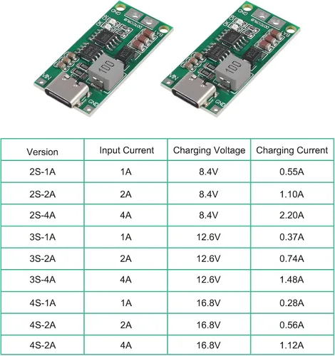 Vista 6 de 2PCS Tipo-C USB 2S 2A Boost Convertidor 8.4V 12.6V 16.8V Step-Up Power Module LiPo Polímero LiPo Batería de Litio Placa de Protección de Carga