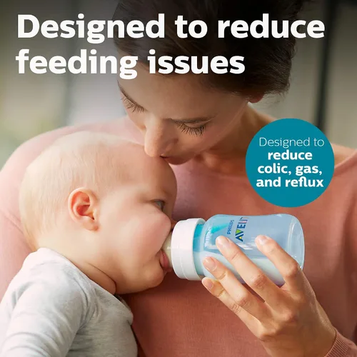 Vista 2 de Philips AVENT - Biberón anticólicos con ventilación AirFree, 266 mililitros, con tetinas de flujo 2, 1m+, 4 unidades, azul, SCY703/24 For Ages 1