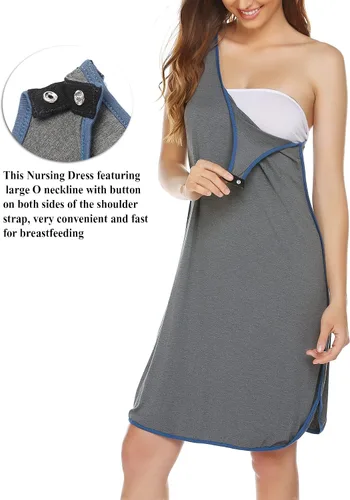 Vista 2 de Ekouaer - Vestido sin mangas para mujer, a rayas, de pijama, para embarazada, para amamantar