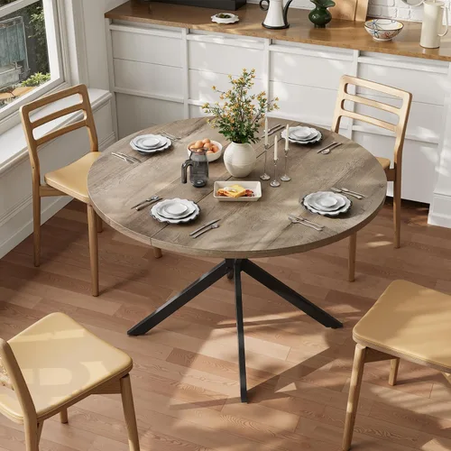 Vista 6 de Vantic Mesa de comedor redonda de 47 pulgadas para 4-6 personas, mesa de cocina de madera de granja para espacios pequeños, mesa de comedor circular