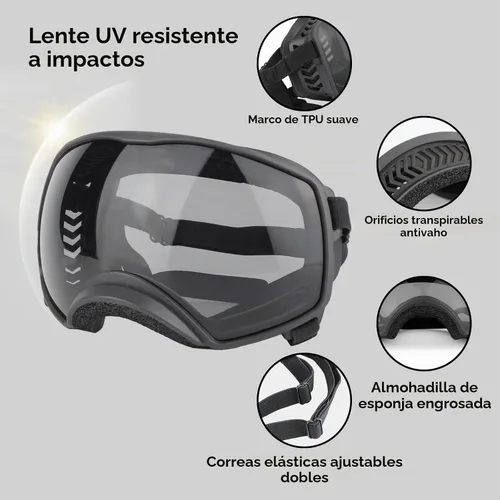 Vista 4 de Gafas de sol para perros de razas grandes, protección UV para perros medianos a grandes, protección ocular de mascotas para Marco negro+lente negro