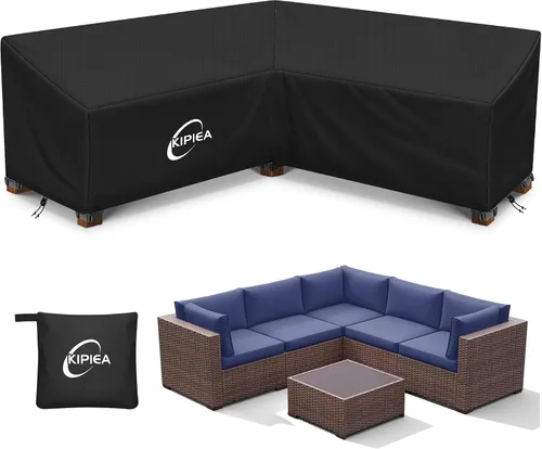 Vista 16 de Kipiea Funda para Sofá Seccional en Forma de L para Patio, Tela Oxford Resistente 420D, Funda Seccional para Exteriores con 6 Hebillas a Prueba