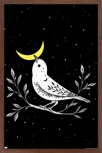 Vista 10 de Trends International Dibujo episódico - Póster de pared de pájaro lunar Versión enmarcada Barnwood