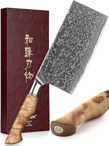 Vista 11 de HEZHEN Cuchillo utilitario de 5 pulgadas con filo de navaja - Acero de Damasco con patrón de rosa multifuncional VG10 cuchillo profesional