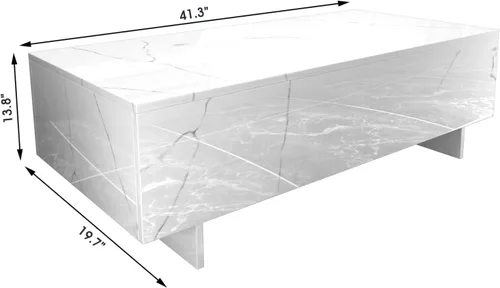 Vista 3 de COSVALVE Juego de muebles para sala de estar, Mesa de café rectangular de alto brillo y diseño moderno, Mesa lateral y mesita de noche con cajones
