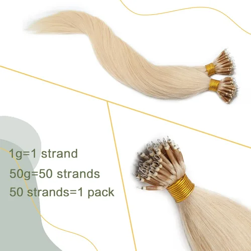 Vista 19 de SEGO Extensiones de cabello humano con micro cuentas, extensiones de cabello humano con micro bucle, lacio, natural, fusión fría, 1.76 oz/paquete