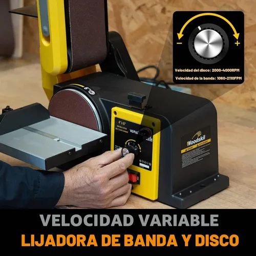 Vista 3 de Woodskil Lijadora de disco de banda de velocidad variable, correa de 4 x 36 pulgadas y disco de 6 pulgadas 3A Máquina combinada de lijadora