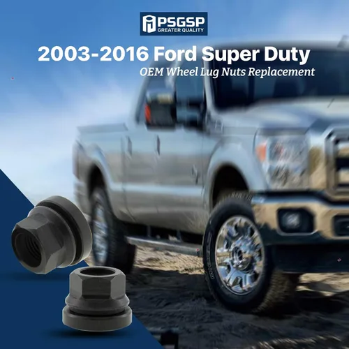Vista 2 de Tuercas de rueda negras M14x1.5 16 piezas para Ford F250 F350 F450 F550 2003-2016, F53 2003-2019, estilo OEM de dos piezas con brida y cara plana