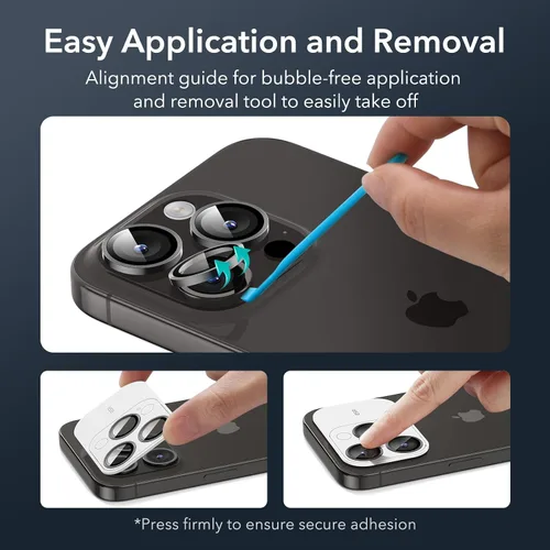Vista 4 de ESR Protector de lente de cámara para iPhone 15 Pro Max/15 Pro, paquete de Negro