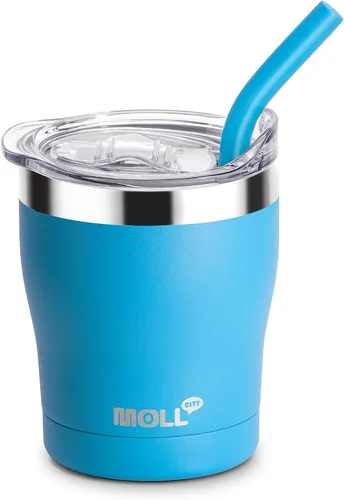 Vista 13 de Taza para niños Mollcity - Vaso de 9 oz con tapa y pajita de acero inoxidable, vaso aislado al vacío de doble pared para niños, a prueba
