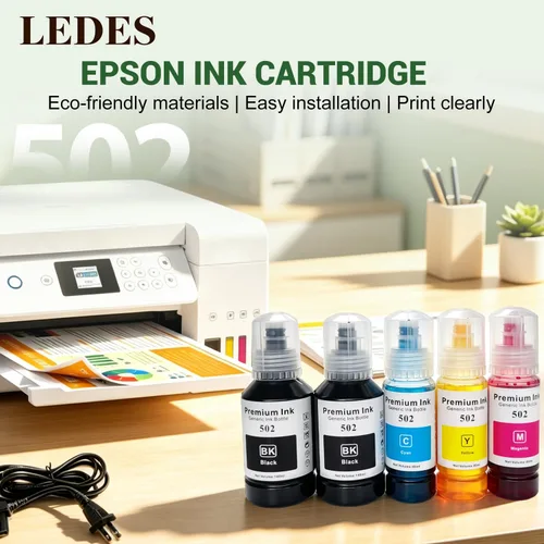 Vista 2 de LEDES Botellas de tinta de repuesto compatibles Epson 502, repuesto 502 EcoTank Ink Fit ET-2850 ET-3850 ET-4850 ET-15000 impresoras recargables
