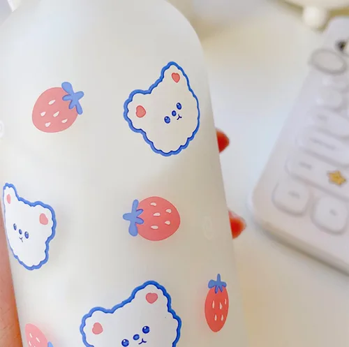 Vista 2 de JHTPSLR Botella de agua de vidrio con pezón con pezón de 11 onzas, botella de agua Kawaii para adultos, deportes, oficina, bonita botella