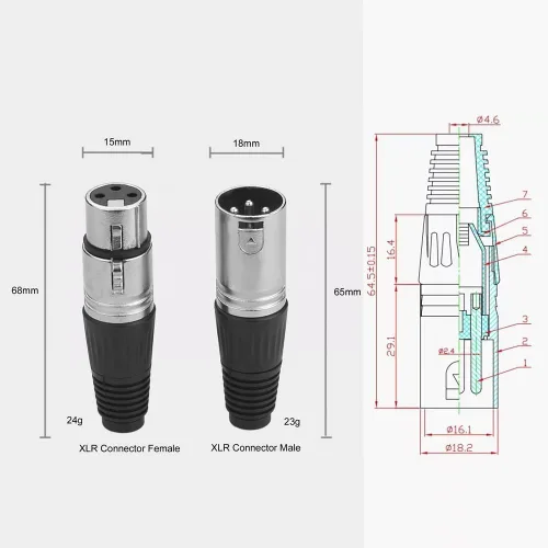 Vista 3 de 2 machos + 2 hembras 3 pines XLR tipo soldadura micrófono línea conector conector micrófono audio socket (paquete de 4)