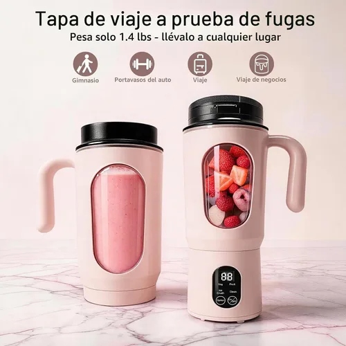 Vista 3 de Licuadora portátil para batidos, 580ML USB-C recargable Juicer Cup (rosa)