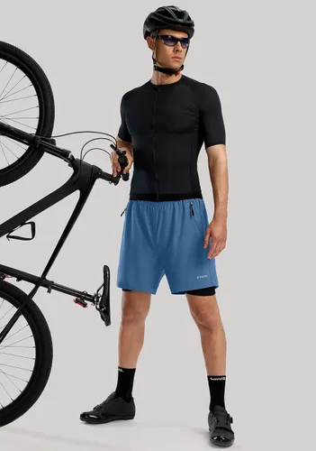 Vista 6 de Bikewa - Pantalones cortos de ciclismo de montaña para hombre, con acolchado 3D, ajuste holgado, con bolsillos con cremallera