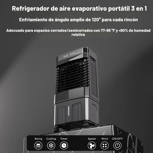 Vista 6 de Auertech Enfriador de aire evaporativo, enfriador de pantano de 1800 CFM con tanque de agua de 5.3 galones y 6 paquetes de hielo, 3 modos y 3