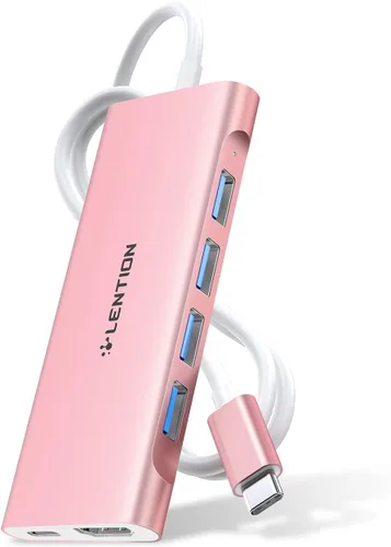 Vista 13 de LENTION 5-in-1 USB-C Hub, 4 USB3.0, 60W Charging, Multiport Adapter Ideal for Work & Study, Stable Driver 3.0 Certified, Compatible with macOS