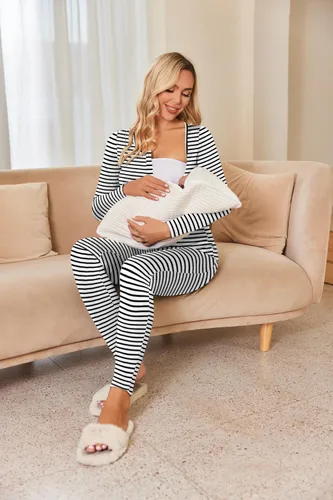 Vista 5 de Ekouaer Pijama de lactancia de maternidad para parto, pijama de manga larga, conjunto de ropa interior térmica