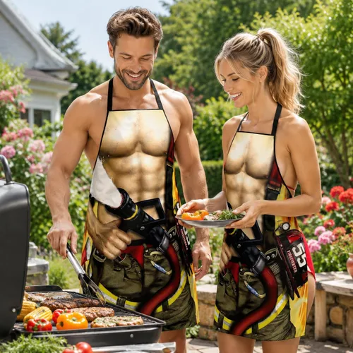 Vista 4 de Funny Cute Kitchen Cooking Apron for Men and Women BBQ Grilling Personalized Unisex Gift Present for Couple Adult Teens Party Costume