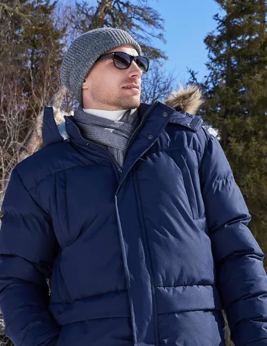 Vista 2 de Chaqueta de invierno larga con capucha para hombre, acolchada, a prueba de viento, parka acolchada con relleno