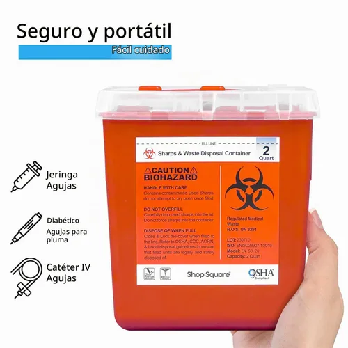 Vista 2 de Recipiente para objetos punzantes, recipientes para objetos punzantes para uso doméstico, contenedores de eliminación de agujas, contenedor