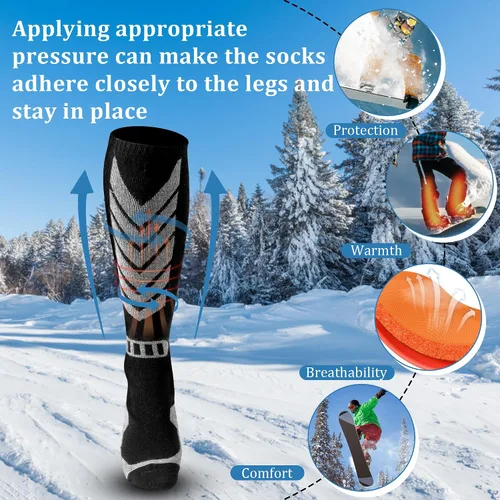 Vista 6 de wanchel Merino Wool Ski Socks - 2 Pairs Knee High Skiing Socks, Winter Warm Snowboard Thermal Socks
