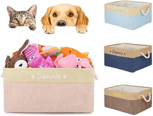 Vista 2 de Cesta plegable de almacenamiento de juguetes para perros y mascotas, fuente colorida personalizada, caja organizadora con nombre de mascota