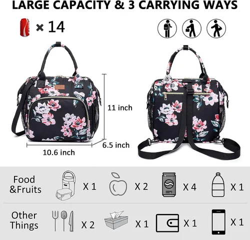 Vista 2 de MCBD Lonchera térmica para mujer, bolsa grande de 3 vías de transporte, mochila enfriadora reutilizable a prueba de fugas con correa ajustable
