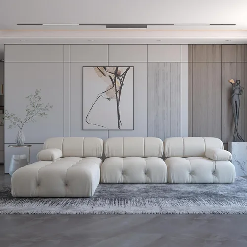 Vista 9 de WJShome - Sofá modular modular de 103.95 pulgadas, sofá modular convertible de terciopelo de 3 plazas, sofá modular minimalista para sala de estar