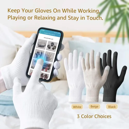 Vista 8 de Evridwear Guantes de algodón hidratantes unisex con puntas de dedos táctiles para eczema, cosmética, manos secas, terapia para piel sensible e