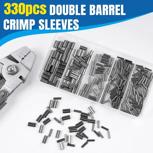 Vista 6 de SILANON Fishing Crimp Sleeves Kit, Double Barrel Fishing Line Crimp Sleeves Brass Copper Crimping Loop Sleeves Tube Connector Wire Leader Rigging