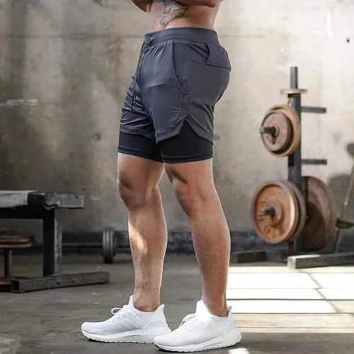Vista 3 de Surenow - Pantalones cortos de correr para hombre, pantalones cortos 2 en 1 para entrenamiento, de 7 pulgadas, para yoga, deportes al aire libre