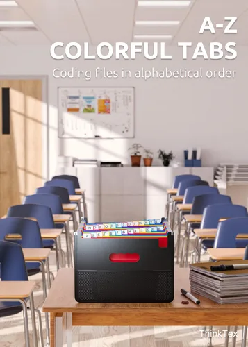 Vista 9 de ThinkTex Carpeta de archivos expansible con 26 bolsillos y 26 bolsillos expandibles, vertical y parte superior abierta