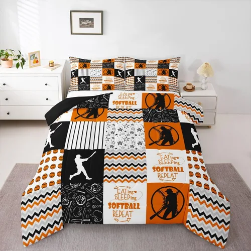 Vista 29 de Erosebridal Softball Comforter Set Patchwork Buffalo Plaid Twin Bedding Sets for Girls Kids Teens Child Galaxy Stars Ball Game Baseball Comforter