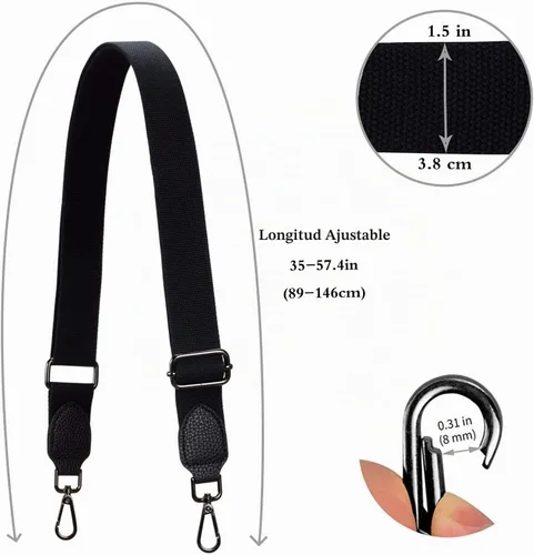 Vista 5 de Allzedream - Correas de bolso de reemplazo, bolsos de lona anchos de cuero ajustables Negro
