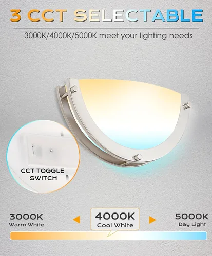 Vista 3 de CLOUDY BAY Aplique de pared LED regulable CRI90+15W 3000K/4000K/5000K de 12 pulgadas, temperatura de color ajustable, regulable, con certificación