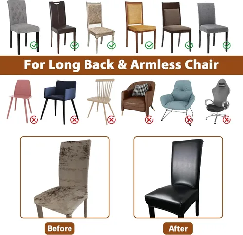 Vista 6 de Fundas de Silla de Cuero para Sillas de Comedor, Juego de 4, Fundas Super Elásticas Impermeables para Sillas de Cocina, Fundas de Silla de Comedor