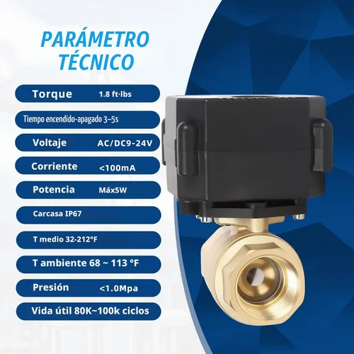 Vista 6 de Válvula de Bola Motorizada de Latón de 1/2" - Válvula de Agua Eléctrica de 2 Cables con Retorno Automático, Válvula de Bola Automática de 9-24V
