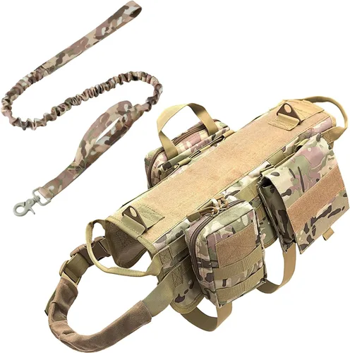 Vista 9 de AIWAI Arnés táctico para perro con bolsas, arnés de chaleco para perros grandes y medianos, arnés militar ajustable sin tirones con asa, caminar