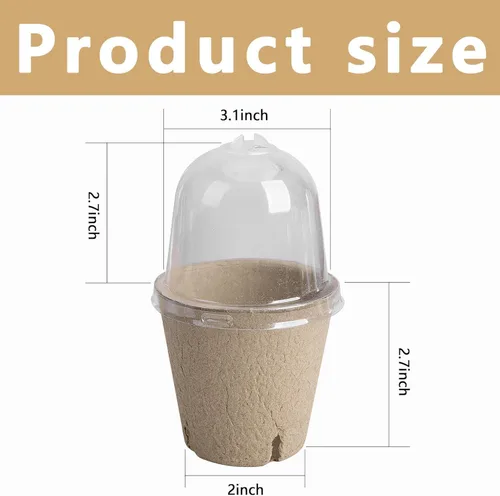 Vista 2 de EBaokuup 40 macetas biodegradables para siembra, macetas de vivero de plantas de 3.1 pulgadas con cúpula de humedad, macetas de turba para plantas