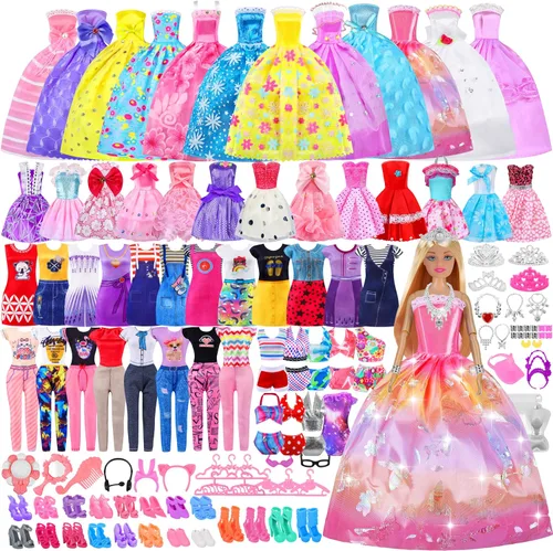 Vista 8 de 342 piezas de ropa y accesorios para muñecas con muñeca, vestidos de princesa, vestidos de moda, parte superior, pantalones, trajes de baño