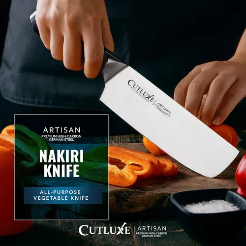Vista 4 de Cutluxe Cuchillo Nakiri, cuchillo vegetal de 7 pulgadas para picar, cortar
