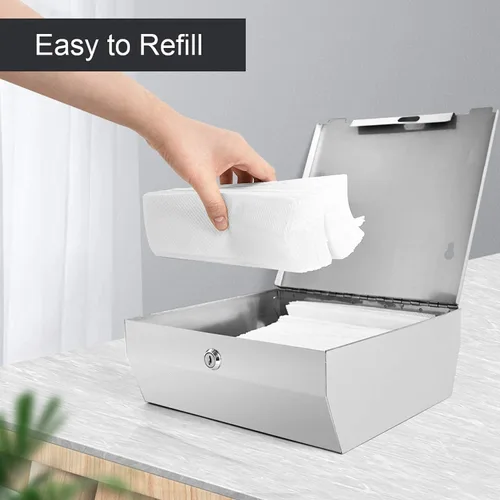 Vista 4 de Dispensador de toallas de papel comercial montado en la pared, dispensador de toallas de mano de baño de acero inoxidable cepillado con diseño