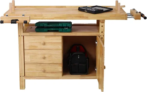 Vista 2 de Banco de trabajo de madera de 50 pulgadas – Banco de trabajo de madera duradero para garaje, taller y hogar