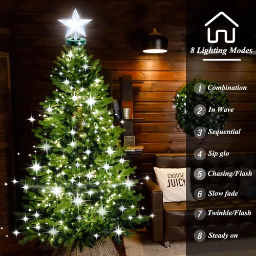 Vista 2 de aneeway Luces para árbol de Navidad con remates de estrella, 410 luces LED de Navidad con 8 modos y función de memoria, tira de luces de 6.6 pies x