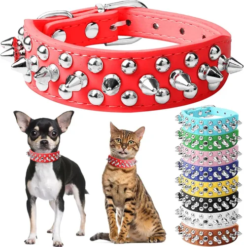 Vista 13 de Collar de perro y gato negro con púas pequeñas para perros pequeños y medianos machos – Collar ajustable con tachuelas – Collar de cuero punk