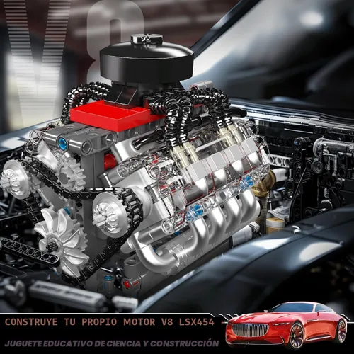 Vista 2 de Mould King 10171 V8 Kit de modelo de motor, mini kits de motor V8 que funciona, construye tu propio motor de modelo de automóvil con motor, bloques